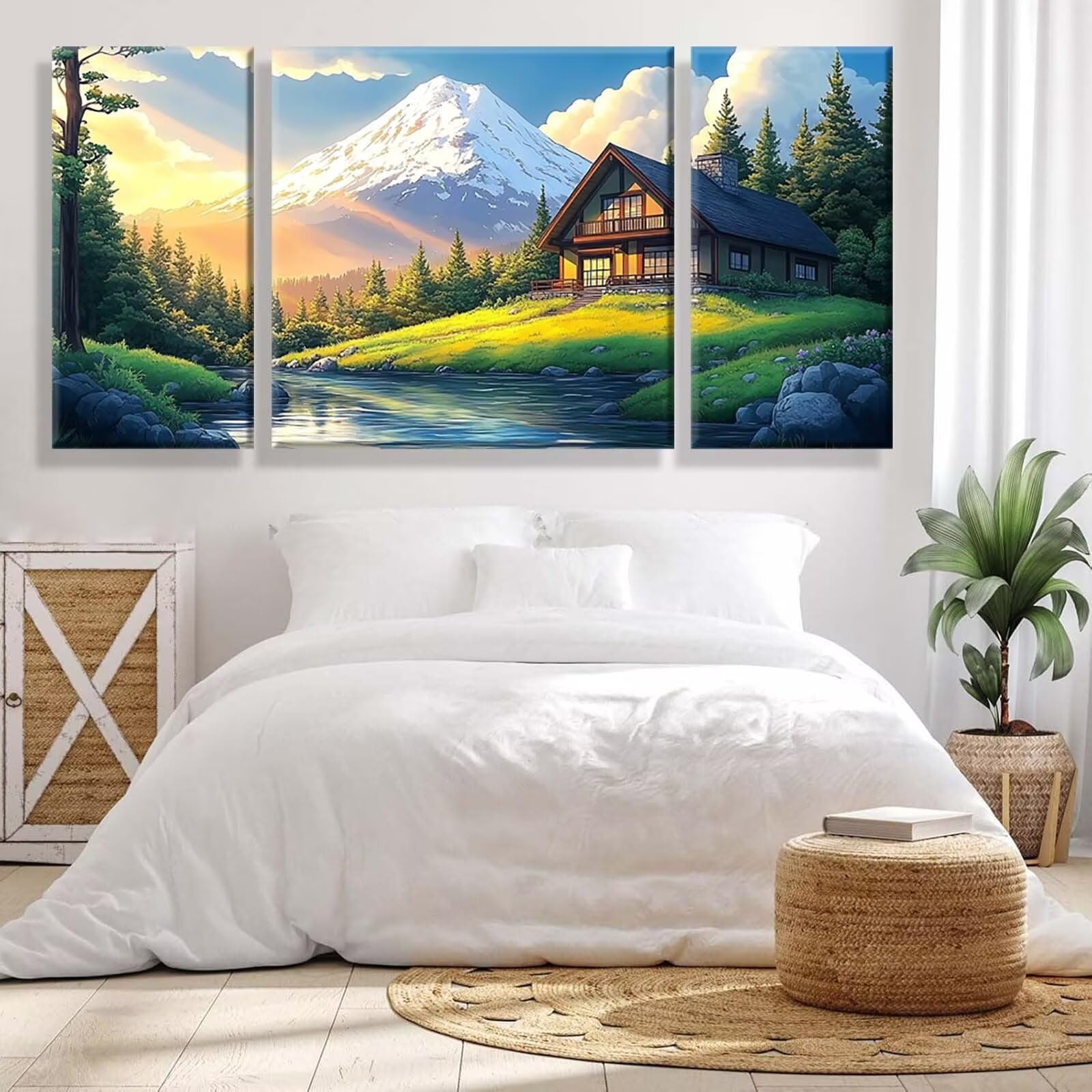 3 Pezzi Dipingere con i Numeri adulti, Paint by Numbers Foresta Cabina(2), Kit Lavoretti Creativi, Kit di Pittura Acrilica Fai-da-Te, con Pennello, Decorazioni Casa 70x140cm (Senza Cornice) y1s-796