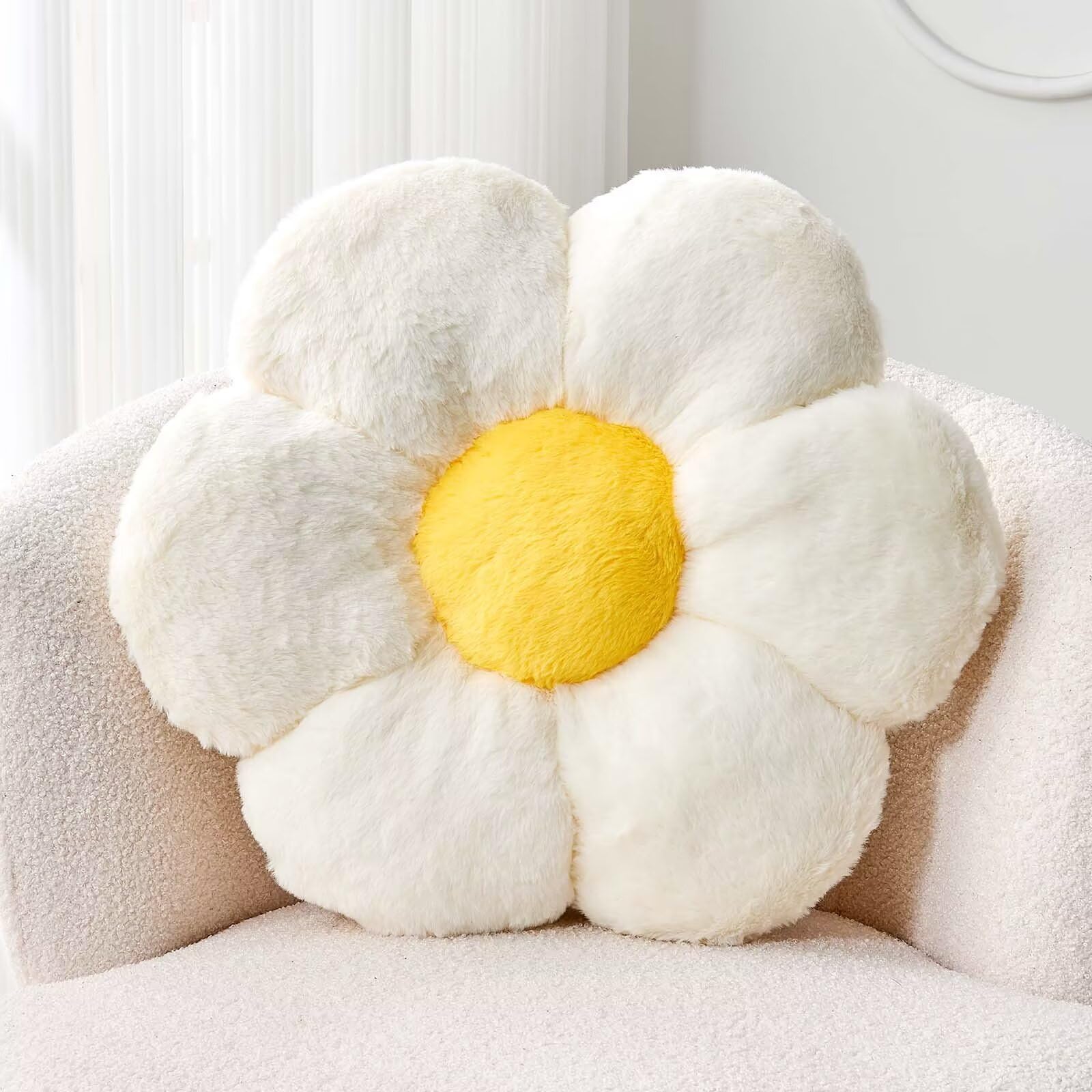 Kcvvcr White Flower Pillow, 17.7" Flower Shaped Plush Decorative Throw Pillow for Bed
