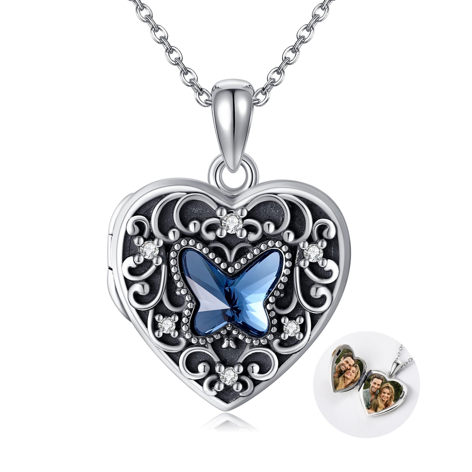 DAYLINLOVE Herz/Rose/Blume/Schmetterling/Sonnenblume/Baum des Lebens Urne Medaillon Halskette für Ash 925 Sterling Silber Urne Medaillon Schmuck Geschenke für Frauen