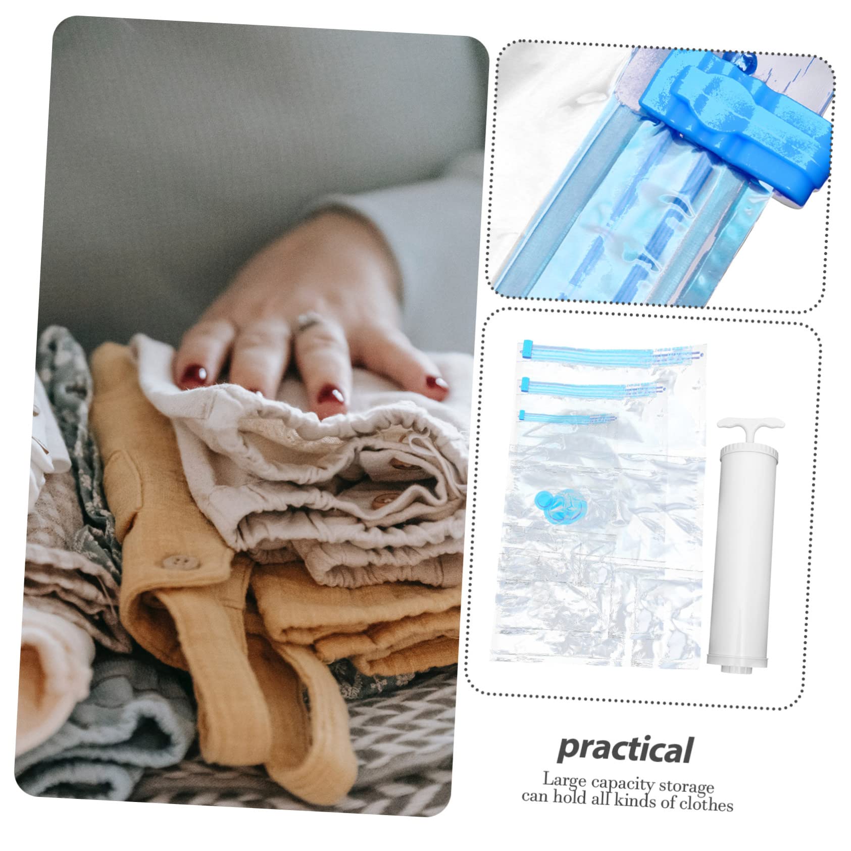 Gatuida Sacchetti per Compressione Sottovuoto Riutilizzabili 10 Pezzi Set di 30x50cm, 50x70cm, 70x100cm Pompa Bianca per Abiti, Coperte e Valigie
