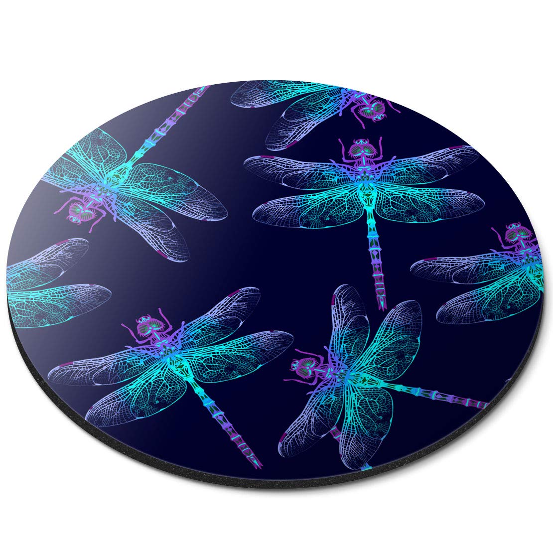Destination Vinyl Ltd Magical Neon Dragonfly Pattern - Flexible Round 5mm Rubber Mouse Mat Pad Office Home Novelty Printed Desk Accessory 21472