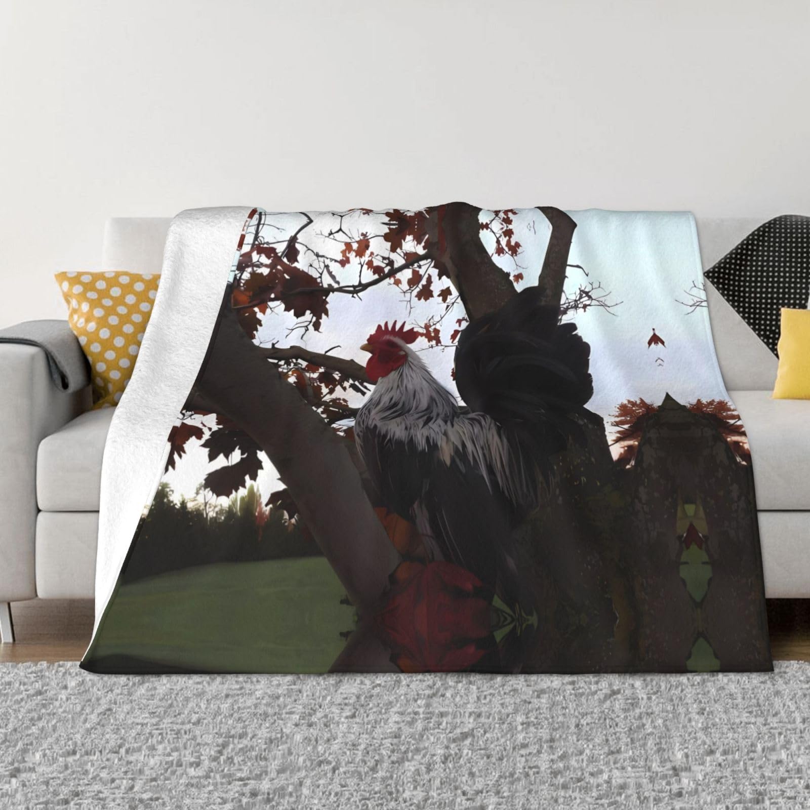 Couverture en flanelle poules pour des soirées cocooning et des siestes douillettes au salon