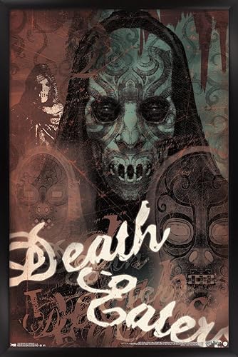 Trends International The Wizarding World Harry Potter - Póster de pared de máscaras mortífagos, 22.375 x 34 pulgadas, versión enmarcada en negro