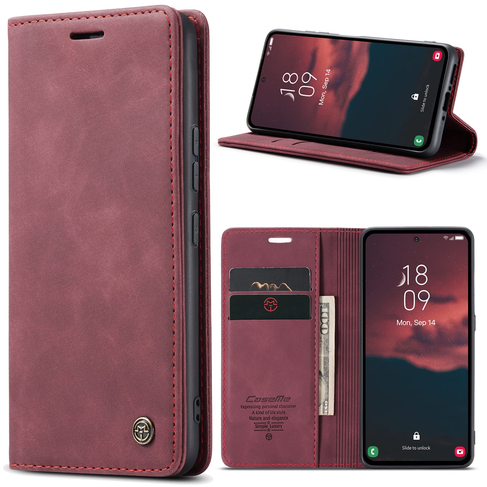Azororo Cover per Samsung Galaxy A54 5G, Premium PU Pelle Custodia, Magnetica Carta Fessura Portafoglio Case, Flip Cavalletto Custodia per Samsung Galaxy A54- Vino Rosso