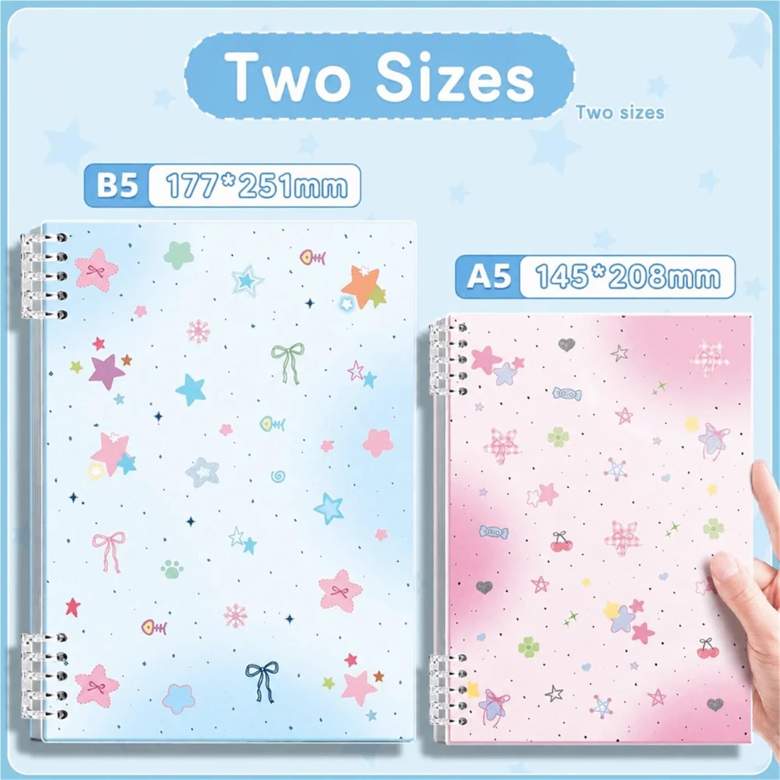 2 Stück A5/B5-Binder-Notizbuch, liniertes Notizbuch mit Sternenmuster | Abnehmbares Loseblatt-Notizbuch for Studenten(B5-Sweet Pink Star)