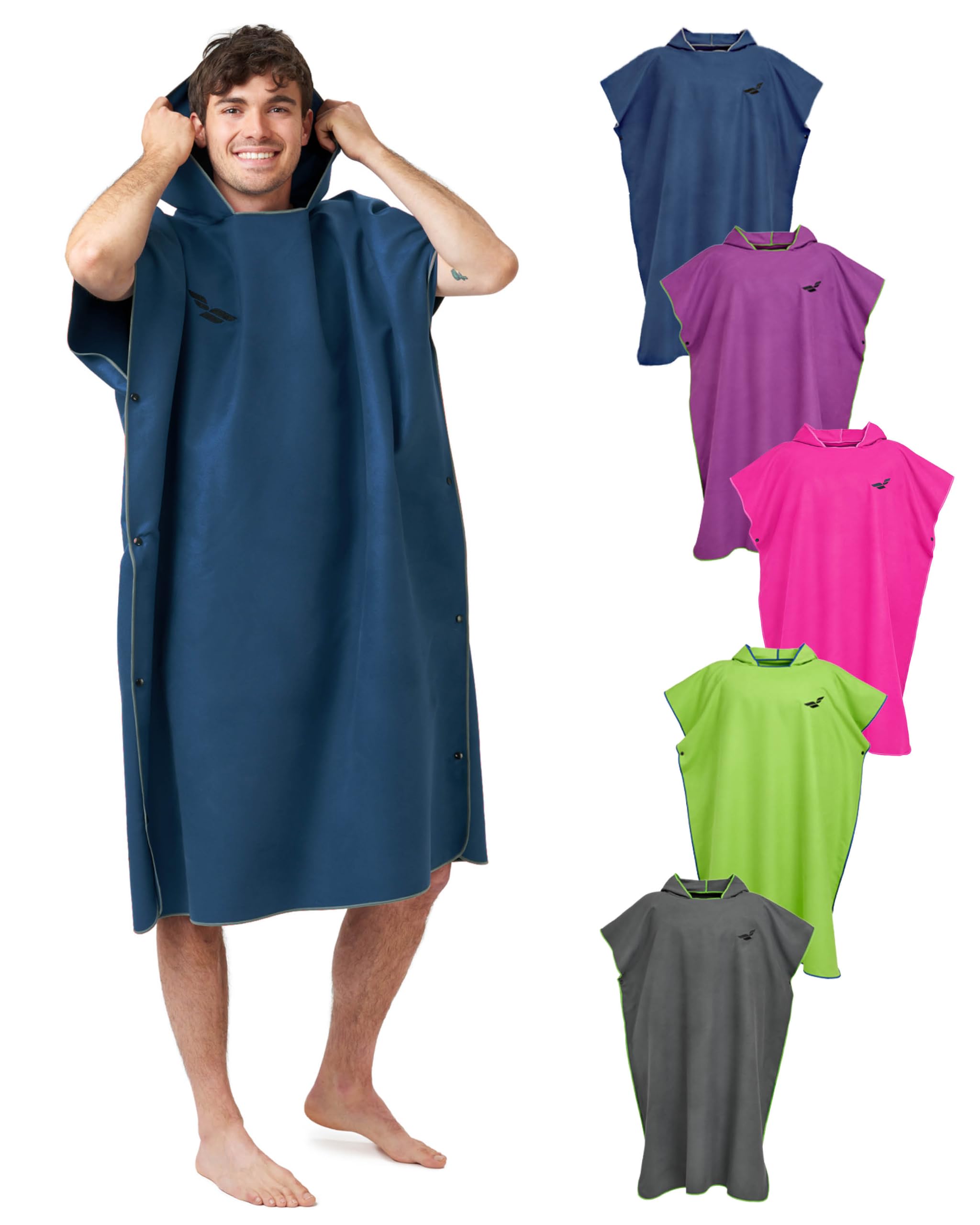 Fit-Flip Strandponcho für Erwachsene mit Kapuze - schnelltrocknend, kompakt und Ultraleicht - Badeponcho aus Mikrofaser für Damen und Herren