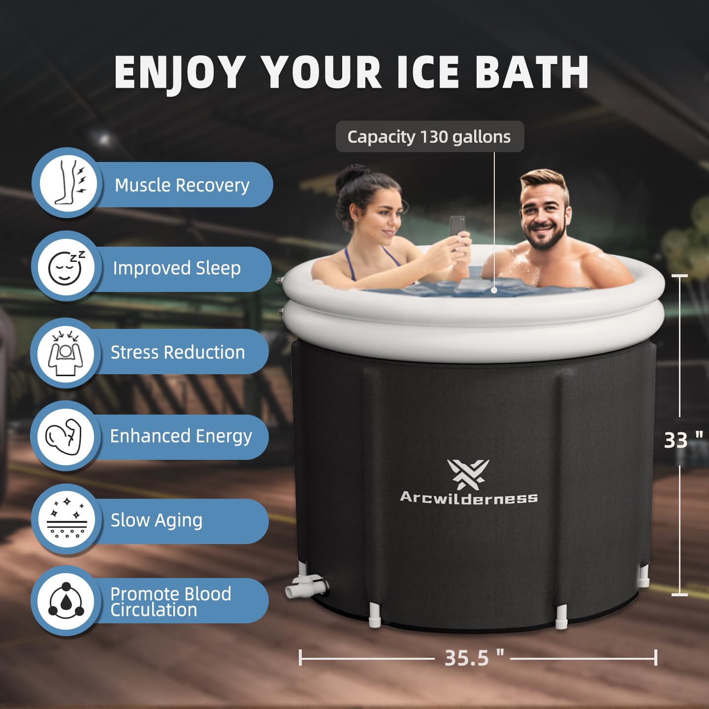 Foto de Lumizone Inflatable Cold Plunge Tub 132 Gallons Capacity Ice Bath Portable Ice Bath Tub Compatible With Water Chillers with Lid Drop Stitch PVC Double Layer Seals Oversized for Athletes (imagen 109)