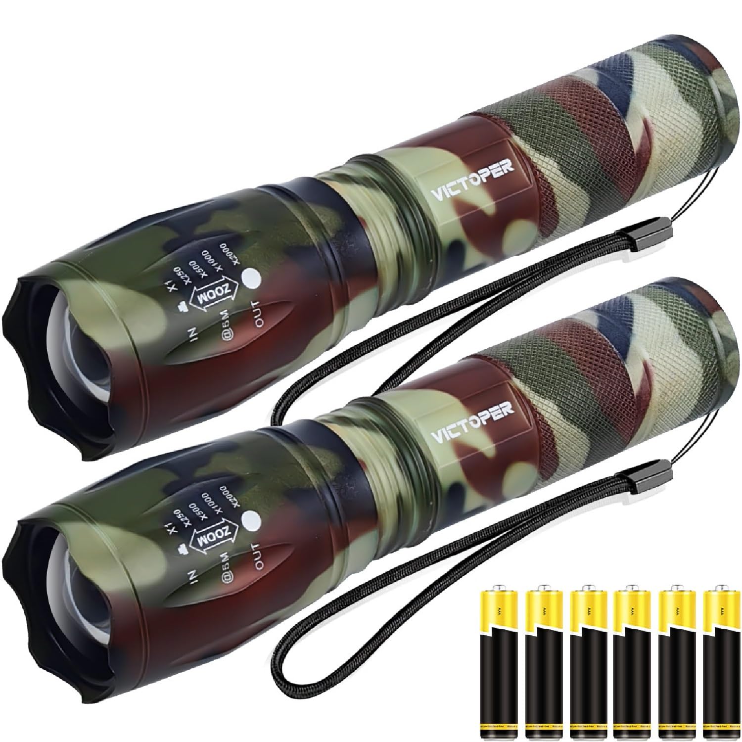 Victoper LED Flashlight 2 Pack Camo, Bright High Lumens Tactical Flashlights High Lumens with 5 Modes, Waterproof Zoomable Flash Light for Outdoor, Gifts for New Year 2025 Camping Essentials Gear