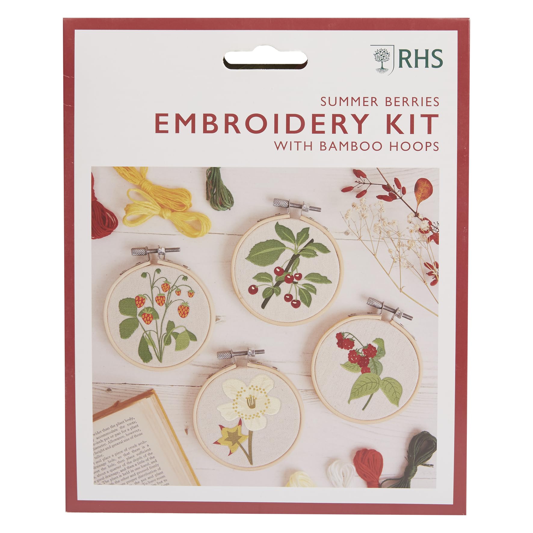 Rhs Summer Berries The Royal Horticultural Society Embroidery Hoop Decoration Kit, Designs, (Pack Of 4), Embroidery Kits For Adults & Adults Beginners, Gift Idea, Embroidery Pattern