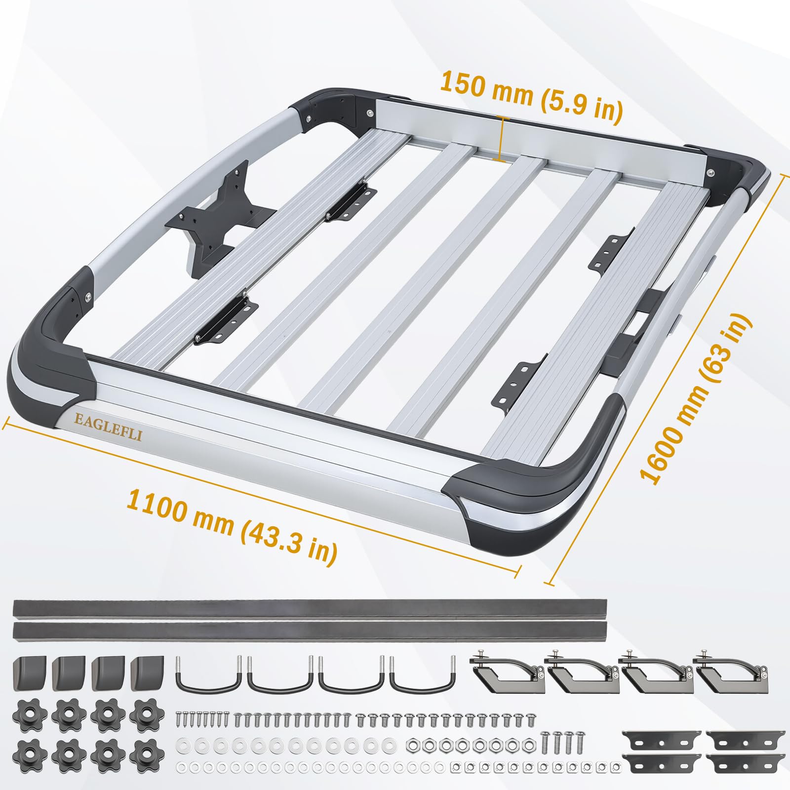 Dachkorb Auto, 1600X1100 mm große Aluminium-Dachgepäckträger, geeignet für SUV-Modelle und Pick-Up-Trucks, Silber Universal-Dachträger, Maximale Tragfähigkeit bis zu 100 kg