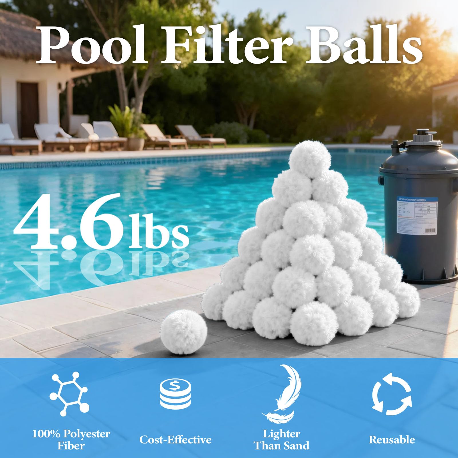 Balles filtrantes de piscine de 2,1 kg pour filtres à sable, balle de filtre à sable réutilisable (remplace 68 kg de sable), efficaces et légères pour piscine, pompes de filtration (blanc, 2,1 kg)