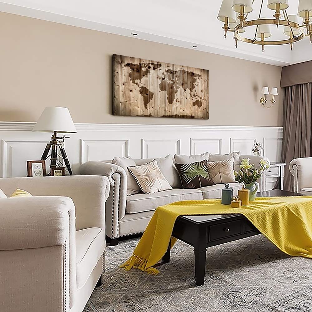 Buy Wood grain Vintage World Map Wall Art Living Room Bedroom