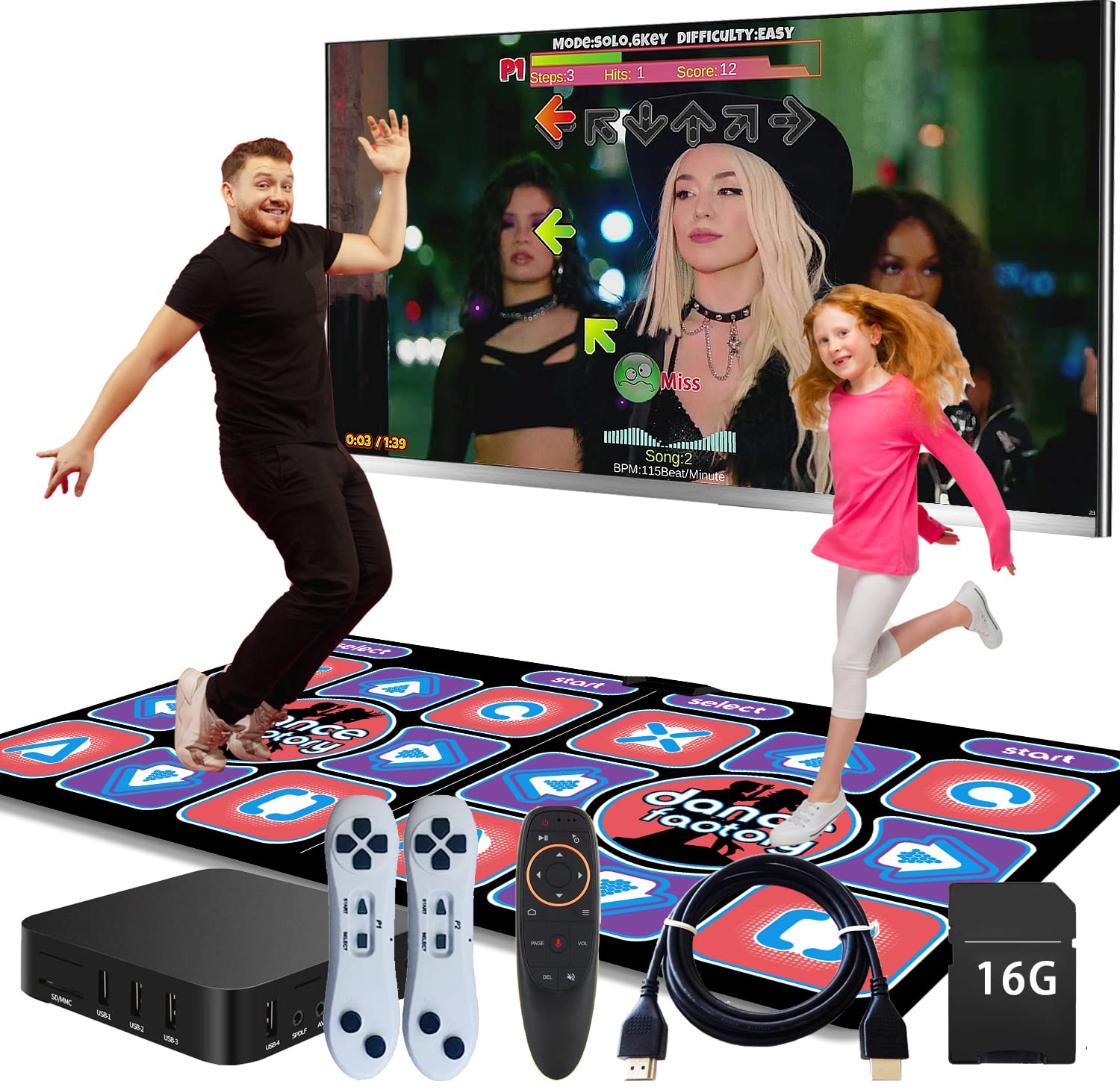 OZLET Alfombrilla de baile doble para niños y adultos, almohadilla de baile electrónica HDMI para TV, 119 MTV, cientos de canciones; con juegos, música, fitness, modos físicos y de dibujos animados