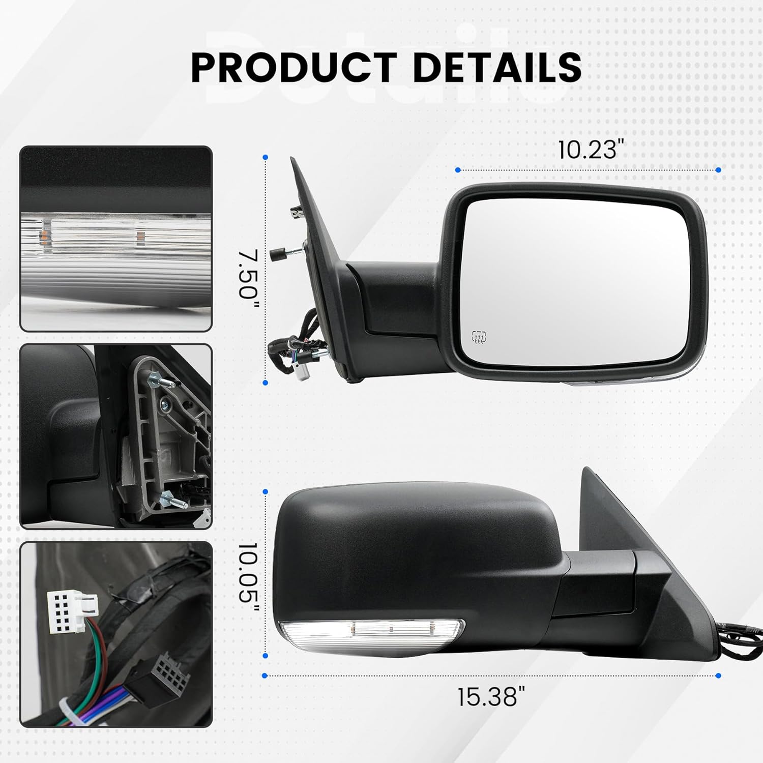Passenger Right Side Door Mirror for 2010-2018 Ram 1500 2500 3500, with POWER FOLDING Heated Power Glass Turn Signal Puddle Lights Black, Replace#68096196AF (9+2 Pins)