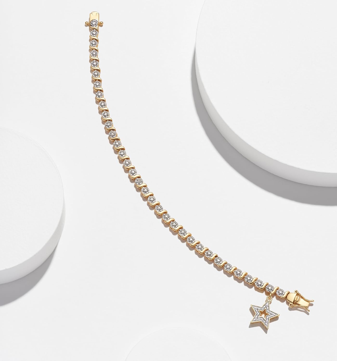 MORGAN & PAIGE Bronze Rhodium, 14k Rose Gold or 18k Yellow Gold Plated Diamond Accent Tennis Bracelets for Women Trendy - Charm Womens Bracelets with Accent S-Link Chain, Gift Jewelry 7.25 inch