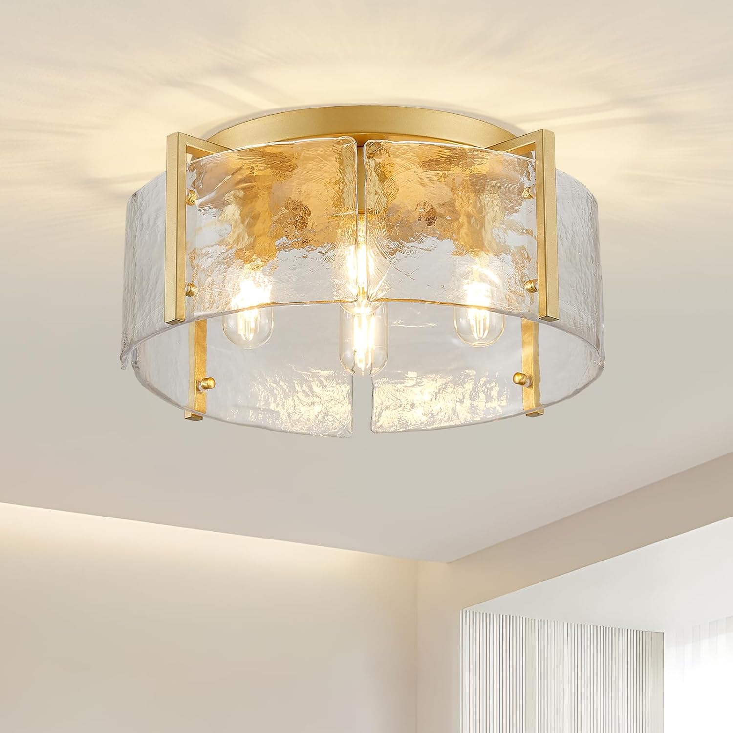 17.3" Modern Gold Semi Flush Mount Ceiling Light Fixture Glass 4-Light Close to Ceiling Lamp for Hallway Entryway Kitchen Island Dining Room Foyer Bedroom Laundry