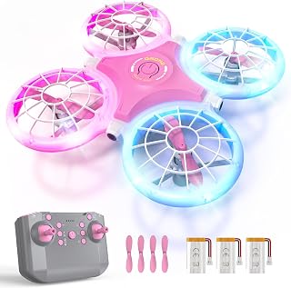 ShinePick Mini-Drohne für Kinder von 6 bis 10 Jahren mit LED-Lichteffekten, Spielzeug für Jungen und Mädchen, ferngesteuerte Drohne für Anfänger mit Hindernisvermeidungssensoren (Rosa-Blau-Mix)