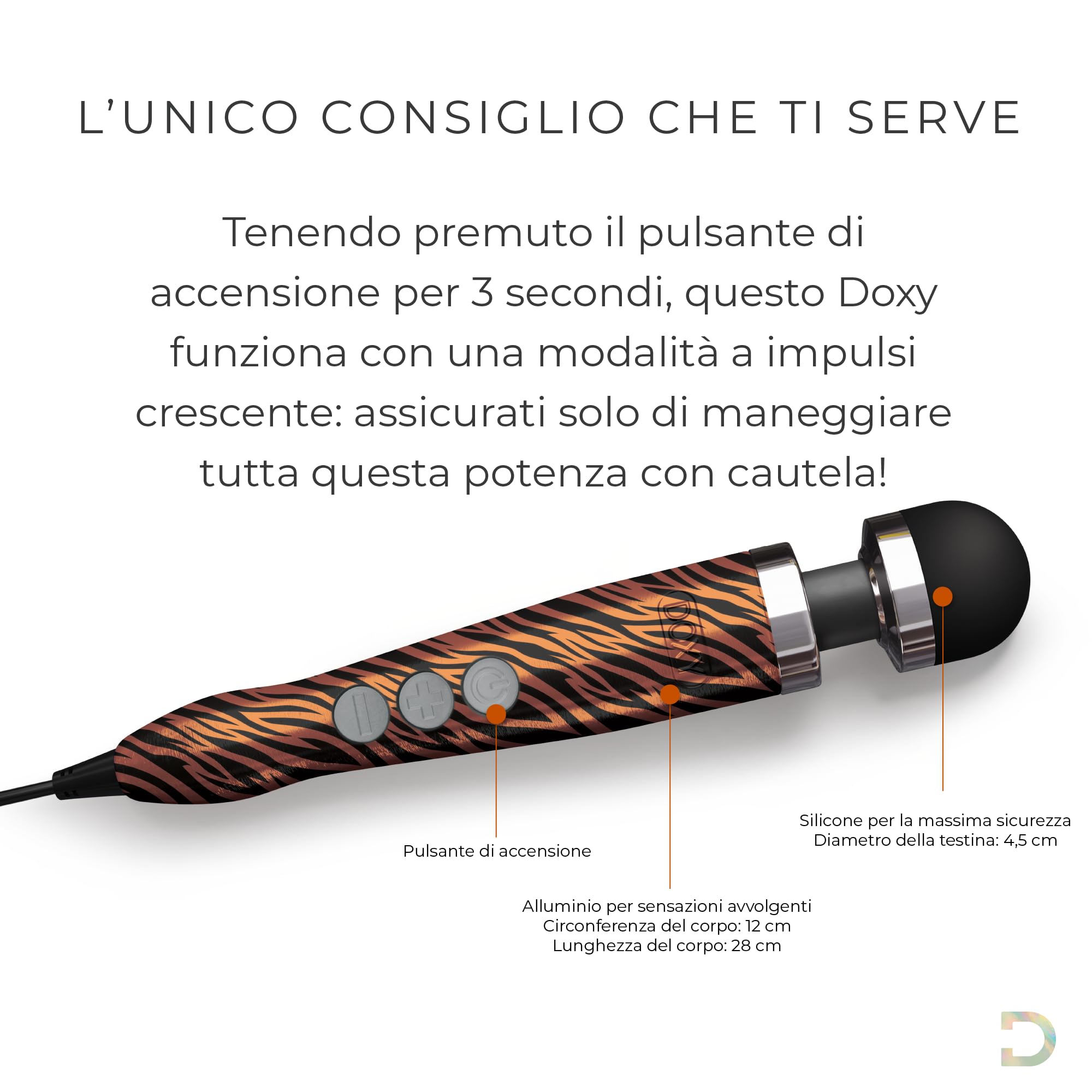 Doxy Vibrator Die Cast 3 Magic Wand Massagery: Potte Masajeador Magic Wand con Vibración de Varita Mágica Para Mujeres - Tiger