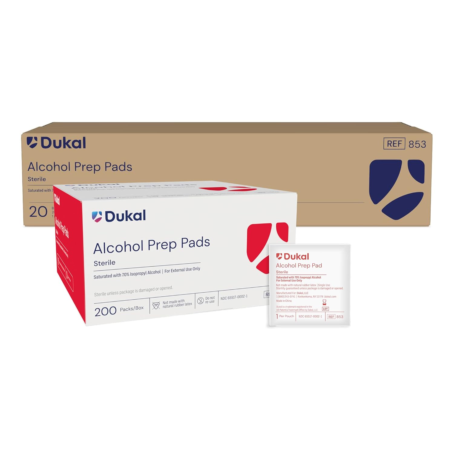 Dukal Alcohol Prep Pads, Medium, Sterile, 2.5" Long x 1.25" Wide Unfolded (Pack of 4000)
