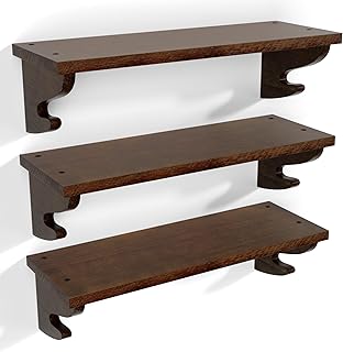 Alsonerbay Wood Floating Shelves for Wall 3 Pack, 17 inch Rustic Wall Shelves with Hook, Decorative Hanging Shelves for Bedroom Living Room Nursery Office and More Light Walnut
