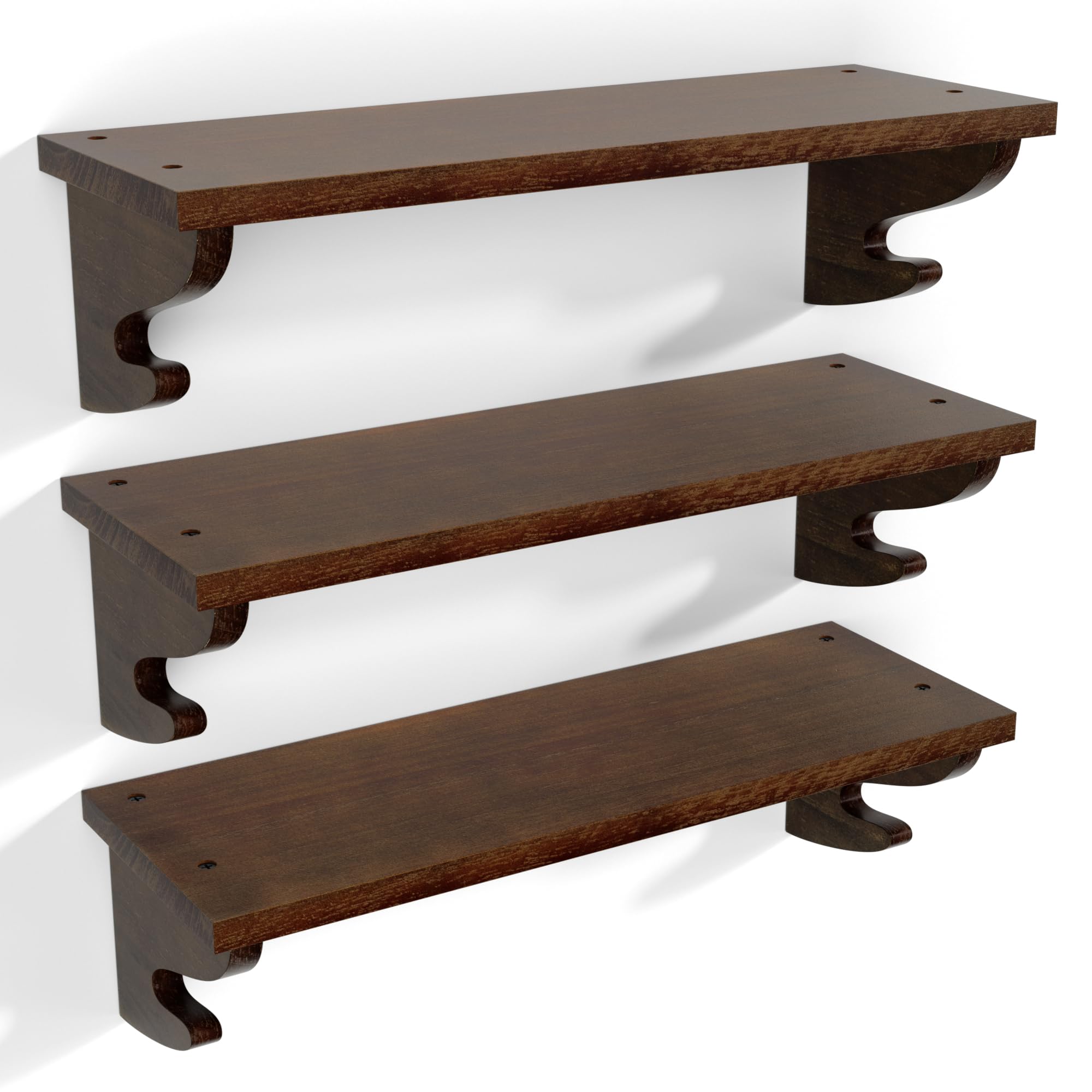 Alsonerbay Floating Shelves with Hooks Set of 3, Wood Wall Shelves