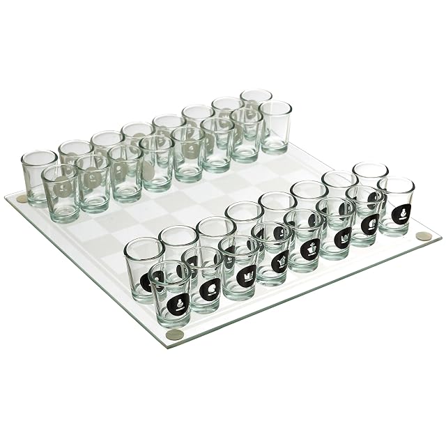 Mister Gadget Juego de Ajedrez para Beber Cristal 25x25 cm Blanco Negro