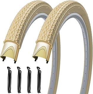 SIMEIQI 2 Pack 24/26 Inch Cream Cruiser Beach Bike Tires 24"x2.125" 26"x2.125" 26"x2.35" Foladable Replacement Beach Bike Tires for City Hybrid Bicycles