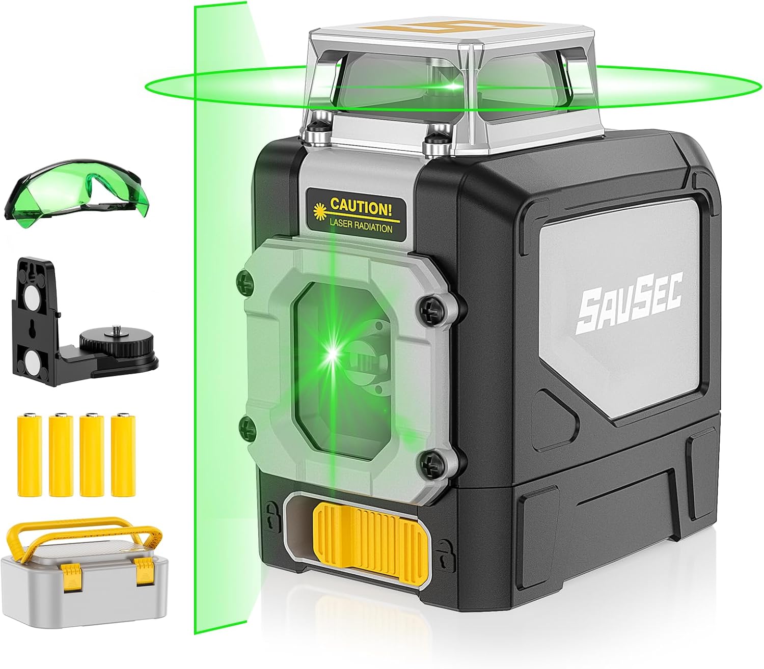 Laser Spirit Level Green 45 M SAVSEC 1   360  Cross Line Laser Self-Levelling 5 Lines Cross Laser Spirit Level with Manual Automatic Pulse Mode for Indoor Construction Site