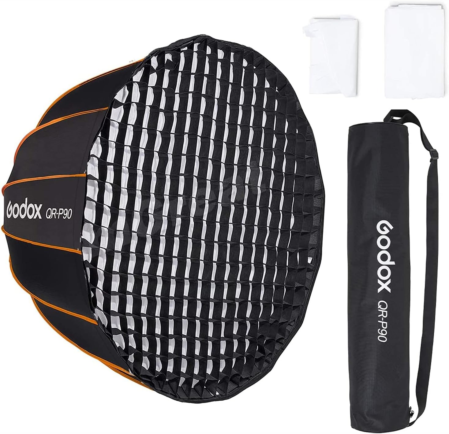 GODOX QR-P90 35.4 Inch/90CM Parabolic Softbox Bowens Mount, Quick Release Parabolic Softbox, with Front & Inner Diffuser SL-60W AD600BM VL150 UL150 SL150II Amaran 100X 200D 200X w/Grid