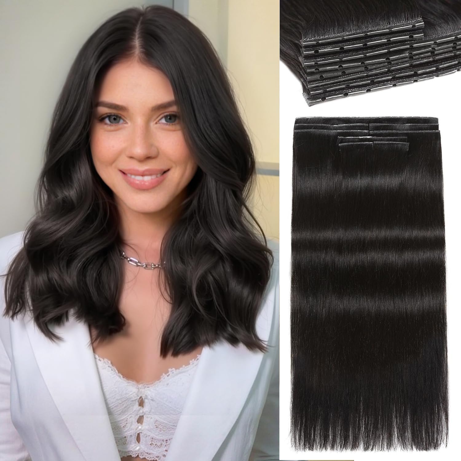 LADY MIRANDA 16 Inch 100g Double Weft Human Hair Extensions with Micro Ring Seamless Reusable Beaded Weft Hair Extensions Genius Handmade Wefts Hair