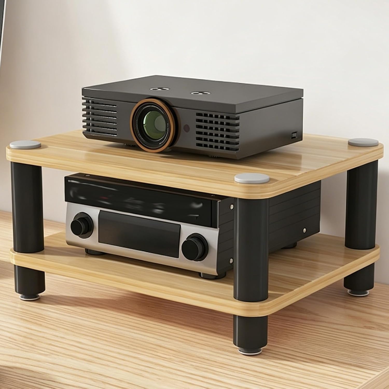 Desktop Stereo Cabinet Audio Rack Desktop Amplifier 3 Tier Media Storage Cabinet Small Storage for Entertainment Stereo Component Audio Component Rack(Natural,2 Tier 23cm/9in)