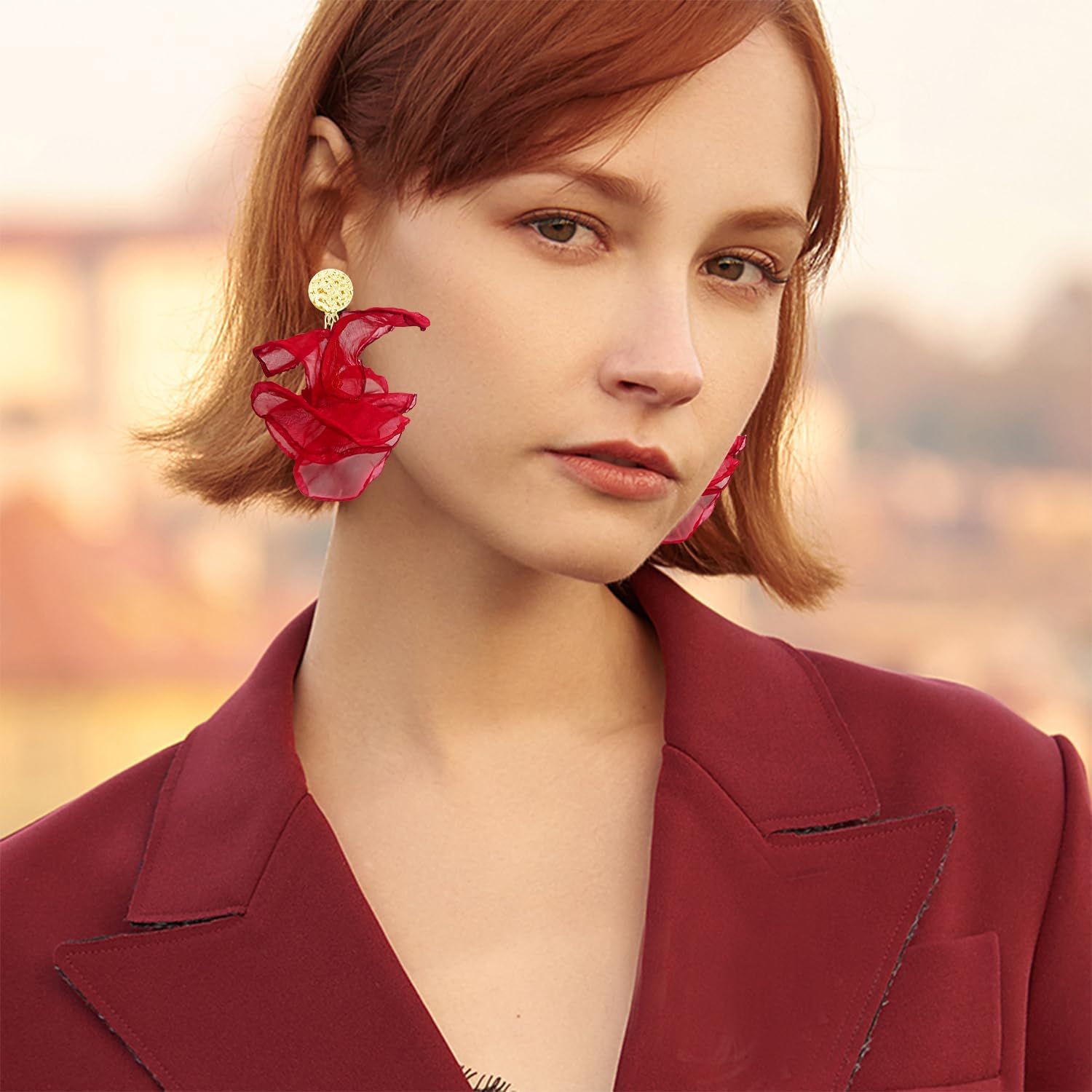 Bohemian Long Fabric Flower Tassel Lightweight Dangle Earrings Handmade Chiffon Petal Floral Fringe Stud Earrings for Women - Image 2