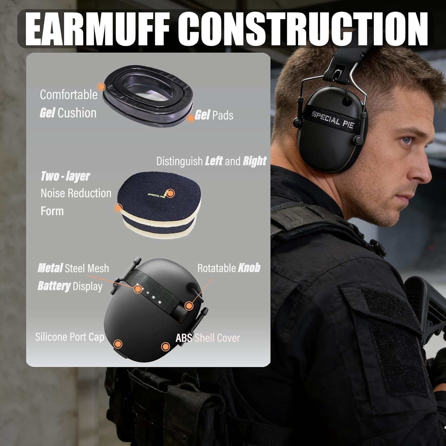 TACTIC STAR Electronic Shooting & Hunting Ear Protection with Sound Amplification, NRR 27dB Noise Cancelling Hearing Protection with Rechargeable Battery for Gun Range