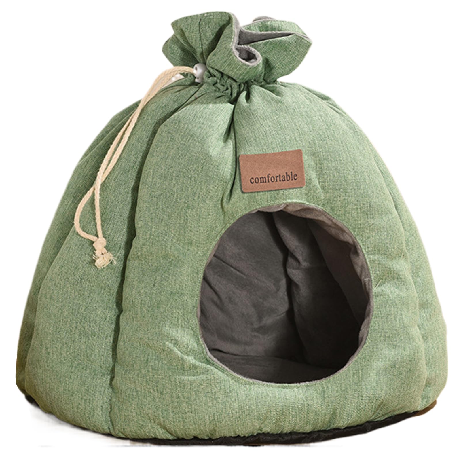 Nichoir pour chat d'intérieur avec lit grotte imperméable, sac moelleux isolant thermique gris