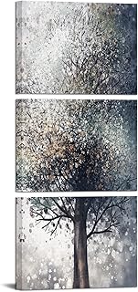 Conipit Vertical Tree Painting for Living Room Fantasy Grey Tree Wall Art Silver Tree of Life Neutral Pictures Wall Decor Stretched Framed Ready to Hang 12''x16''x3 pcs
