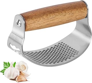 garlic press, solid wood garlic trimmer, stainless steel garlic clover, dishwasher safe, garlic press, innovative design, kitchen aids, easy handling and cleaning | vipp-vitlökspress med förstärkt rostfritt stål, stabilt massivt trähandtag, lätt att skölja, hållbar praktisk
