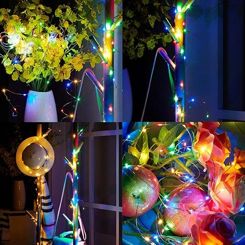 Vista 7 de Paquete de 12 tiras de luces LED de luna de 6.6 pies, 20 micro luces LED en alambre de cobre plateado (pilas incluidas) para centro de mesa de boda