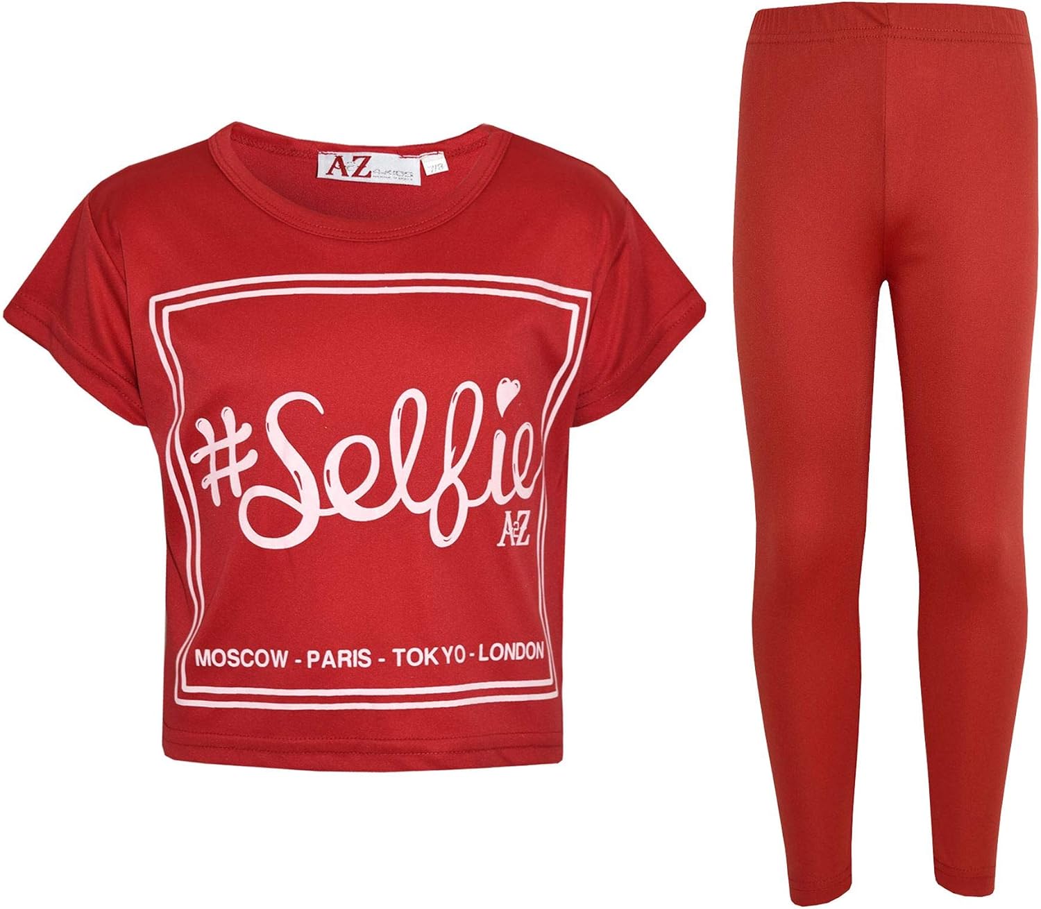 A2Z 4 Kids® Girls Top Kids #Selfie Print Stylish Crop Top & Fashion Legging Set
