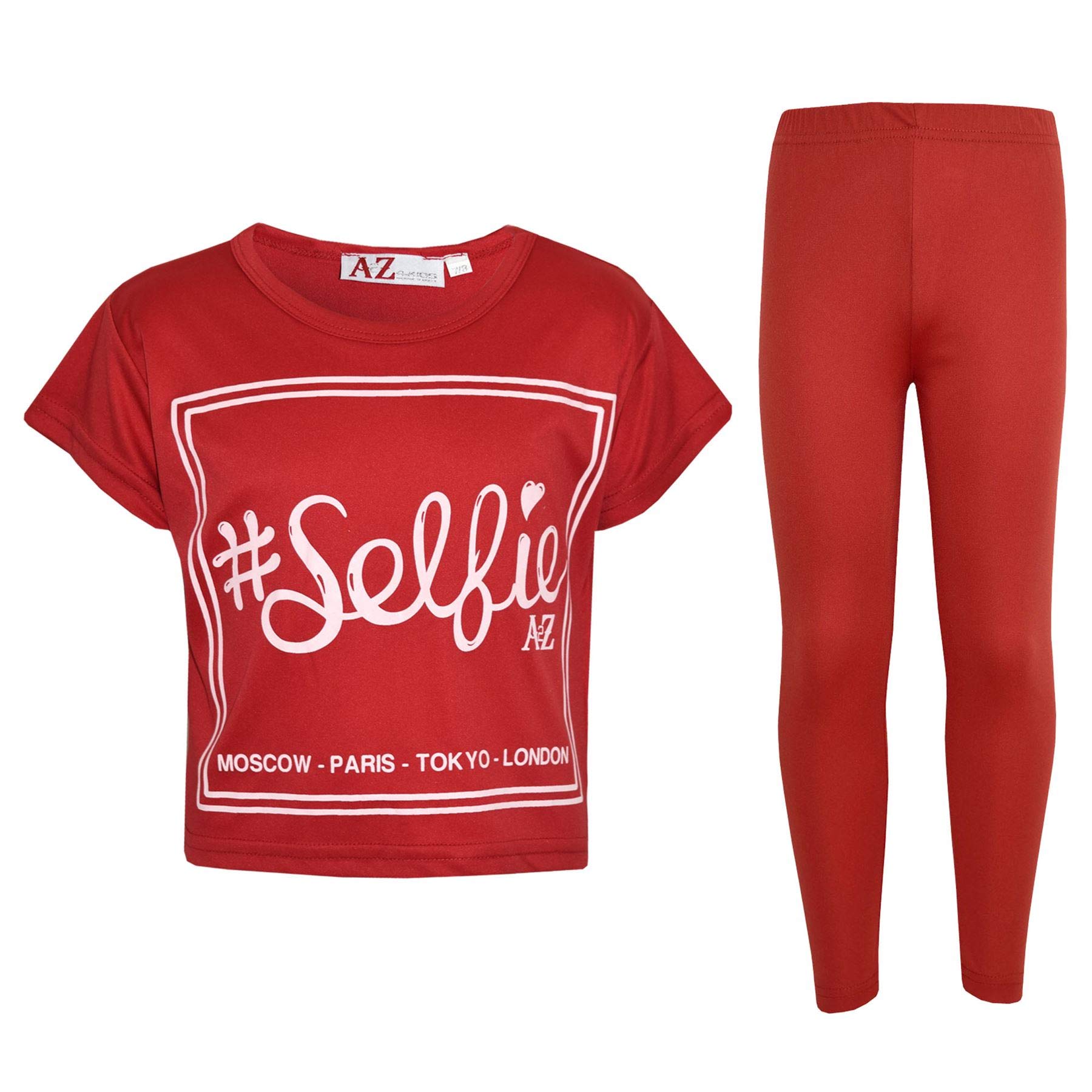 A2z 4 Kids Girls Red Baby Crop Top Selfie Legging - New Crop Top #Selfie Leg 9-10