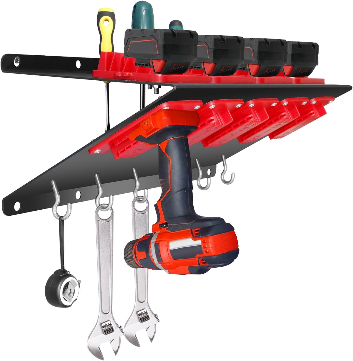 Wall Tool Holder Compatible with MiWoQi Series, Storage Tool Rack, Comes with 5 Hand Drill Bases and 5 Battery Bases, Workshops, Garage, Tool Sheds, Tool Carts