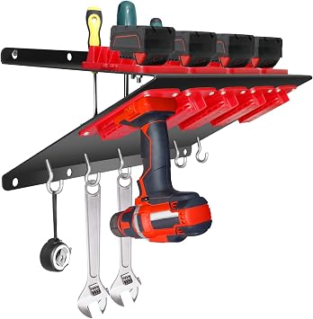 Wall Tool Holder Compatible with MiWoQi Series, Storage Tool Rack, with 5 Hand Drill Bases and 5 Battery Bases, Workshops, Garage, Tool Sheds, Tool Carts