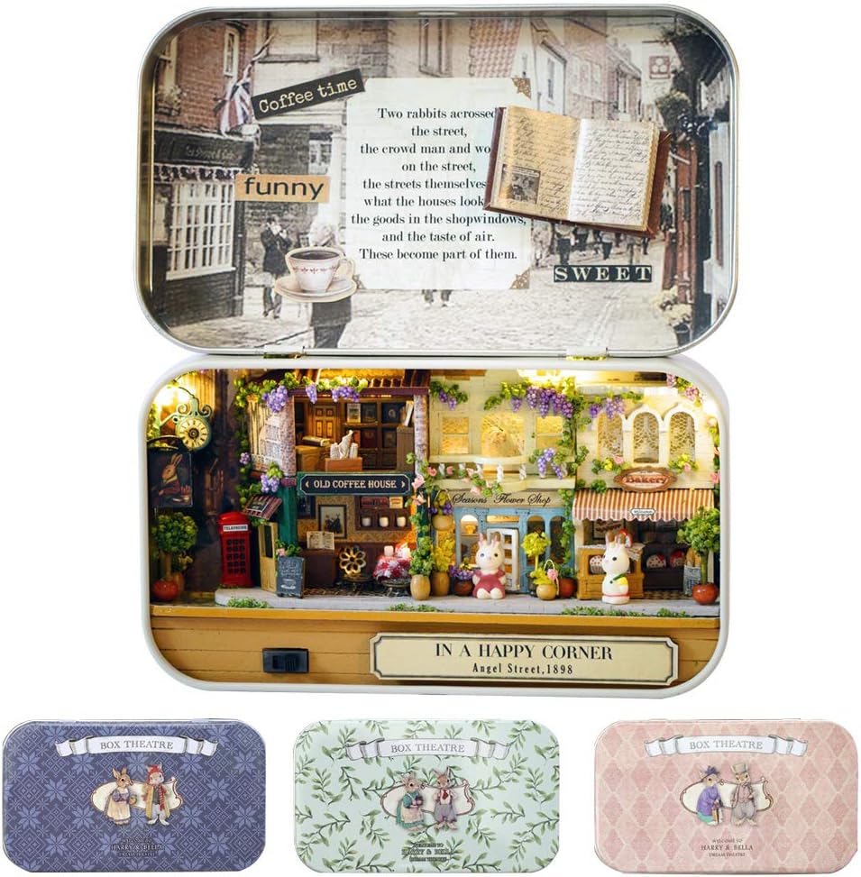 CUTEBEE Box Theatre Doll House Furniture Miniature, 1:24 DIY Dollhouse Kit for Kids (Happy Corner)