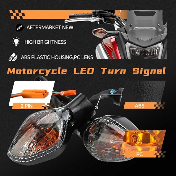 Baceyong 1pc Motorcycle Indicators Motorbike Turning Indicators Amber Light, Motorbike LED Blinker Lamp, Compatible with HONDA CBR500R/CB500F /CB500X/CBR650 F/CB650F 2 Wire, Smoke Lens