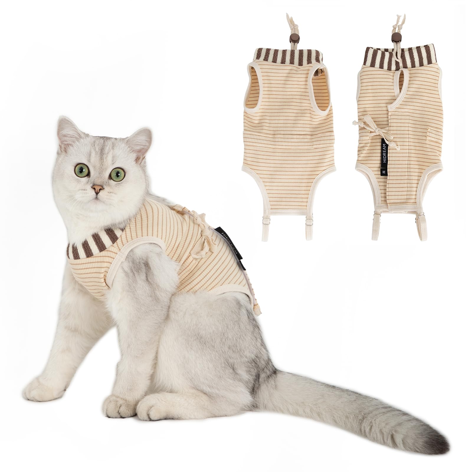 H HIDREAM Cat Clothes for Cats Only Female, Onesie for Women Spaying, Weaning, Skin Disease, Adjustable Cat Surgical Recovery Suit Gown Brown L