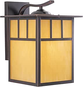 VAXCEL Mission 12.5 in. H 1-Light Burnished Bronze Mission Outdoor Wall Sconce Made of Durable Steel, Honey Opal Glass Shade, LED Compatible, Use for Exterior Porch Patio Front Door or Garage