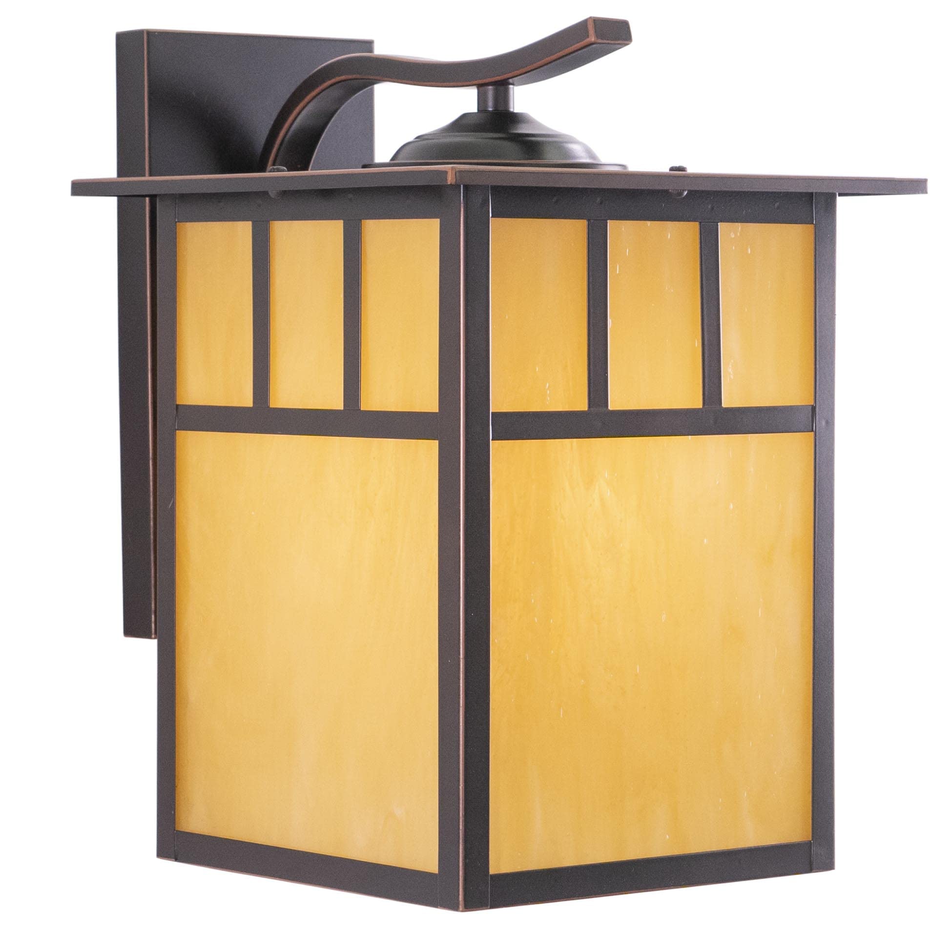 VAXCEL Mission 1 Light Bronze Rectangle Outdoor Wall Lantern Honey Glass