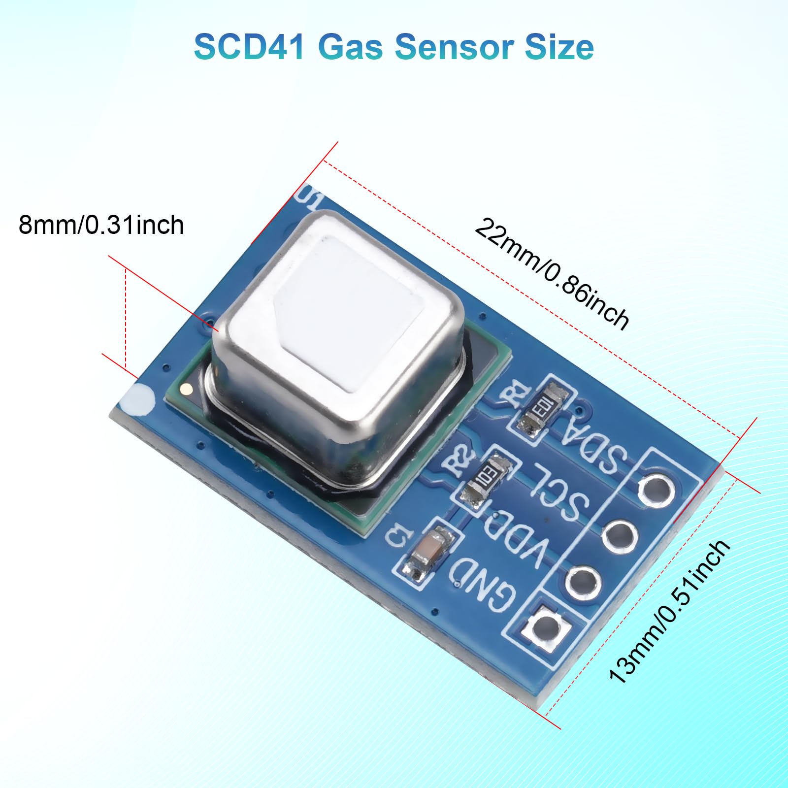 SCD41 Módulo Sensor de Gas Binghe SCD41 CO₂ Sensor Módulo Detección de CO₂ Dióxido de Carbono 2-in-1 Temperatura y Humedad 2.4-5.5V 400-5000PPM con Comunicación I²C