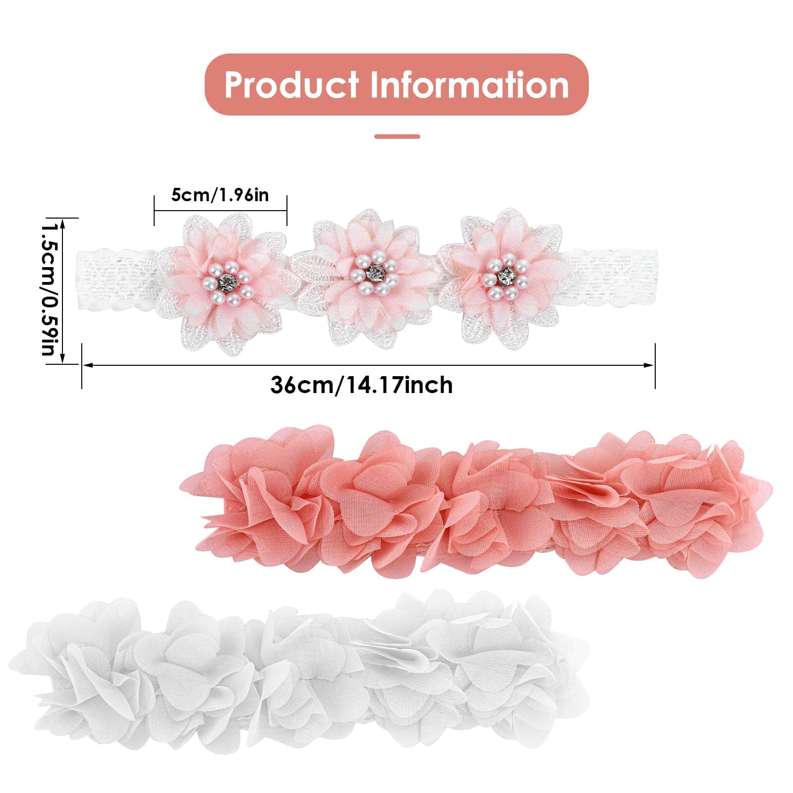 3 stücke Baby Mädchen Stirnband Chiffon Blume Haarband for Neugeborene Prinzessin Bögen Stirnbänder Hand Nähen Kleinkind Floral Crown Headwrap Turban Haarschmuck Fotografie Outfits