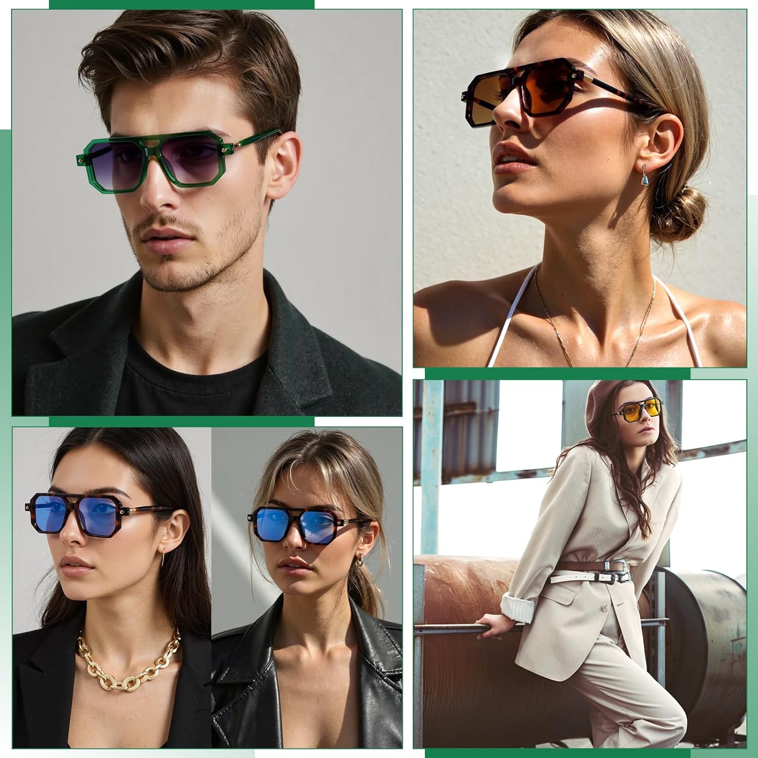 JATEBI 4 Pairs Retro Sunglasses for Women Men 70s Square Trendy Plastic Sun Glasses UV Protection - Image 7