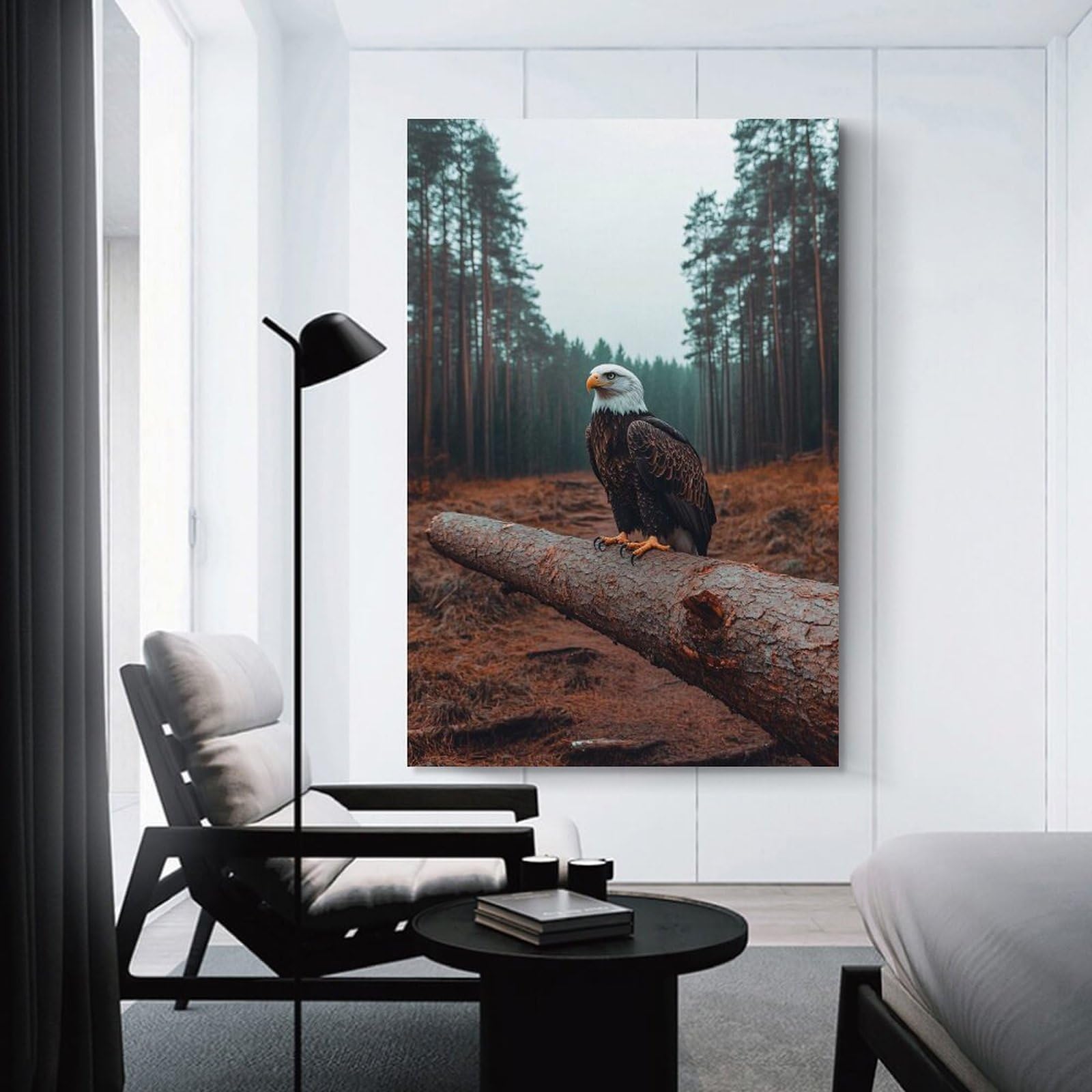 Junmoney Bald Eagle Perched on A Fallen Tree Wall Picture Print 20x30inch(50x75cm), for Entrance Spaces, Stair Walls Or Halls, Decorative Canvas Styling for Entry Areas